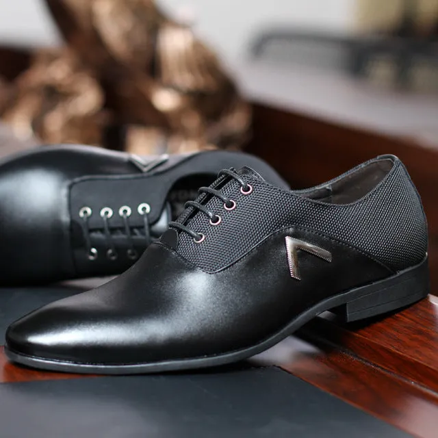 Pointed Shoes Big Size 38-47 Business Men's Basic Casual Shoes,Black/Brown Leather Cloth Elegant Design Handsome WW-527