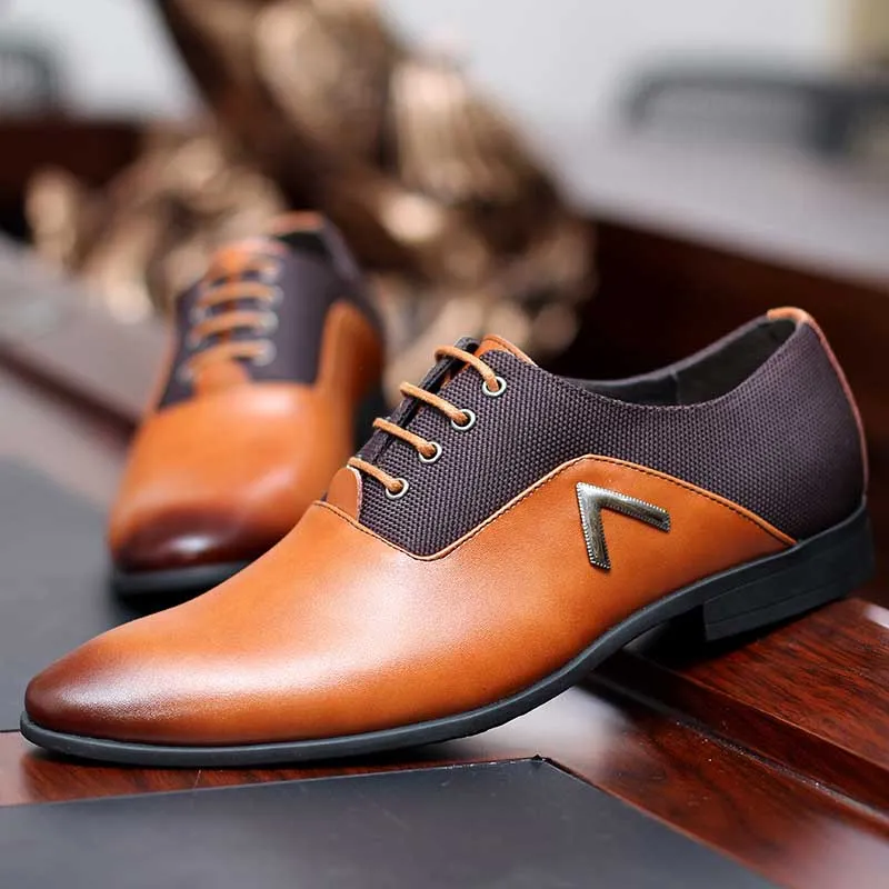 Pointed Shoes Big Size 38-47 Business Men's Basic Casual Shoes,Black/Brown Leather Cloth Elegant Design Handsome WW-527