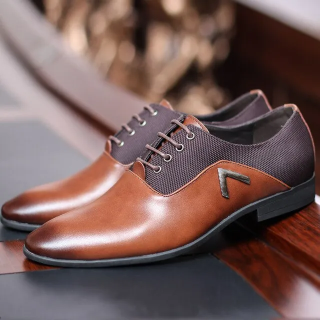 Pointed Shoes Big Size 38-47 Business Men's Basic Casual Shoes,Black/Brown Leather Cloth Elegant Design Handsome WW-527