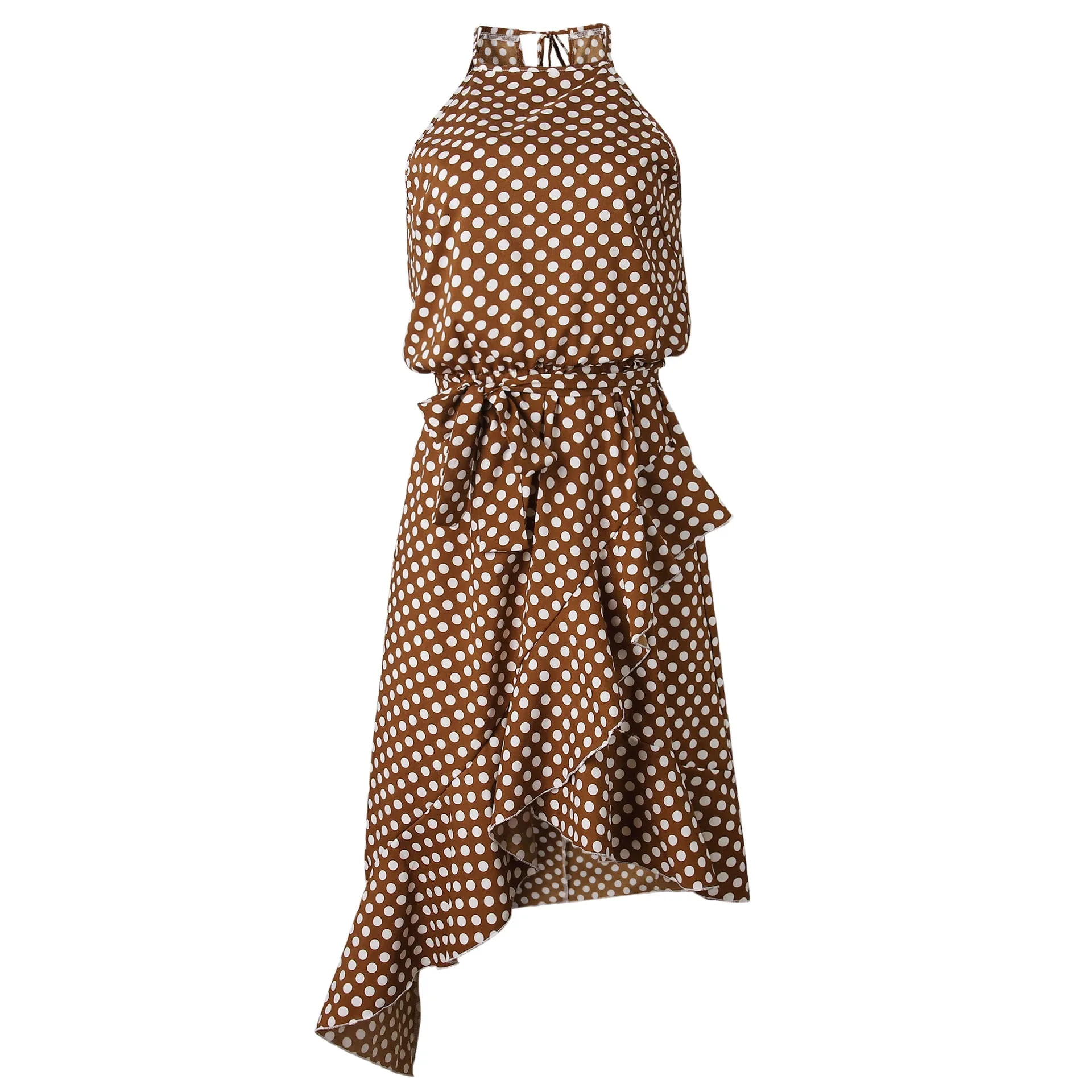 Polka Dot Print Lace-up Irregular Maxi Dress
