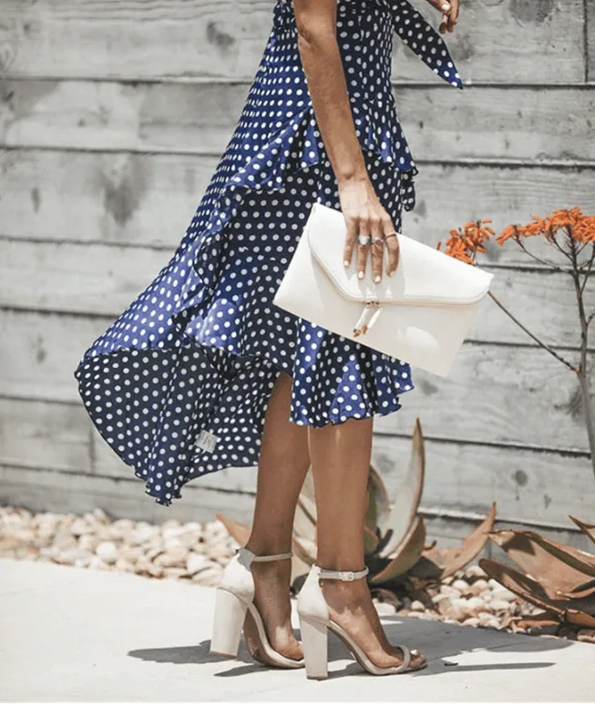 Polka Dot Print Lace-up Irregular Maxi Dress