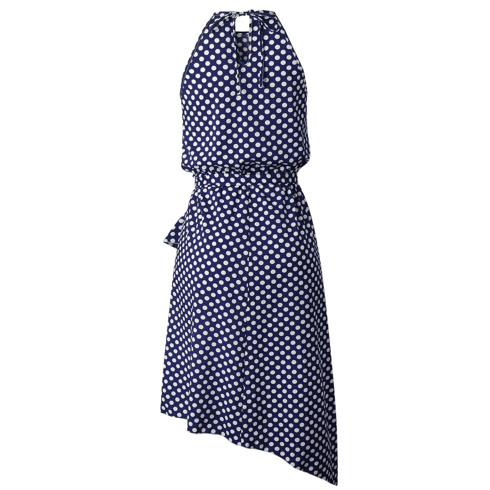 Polka Dot Print Lace-up Irregular Maxi Dress