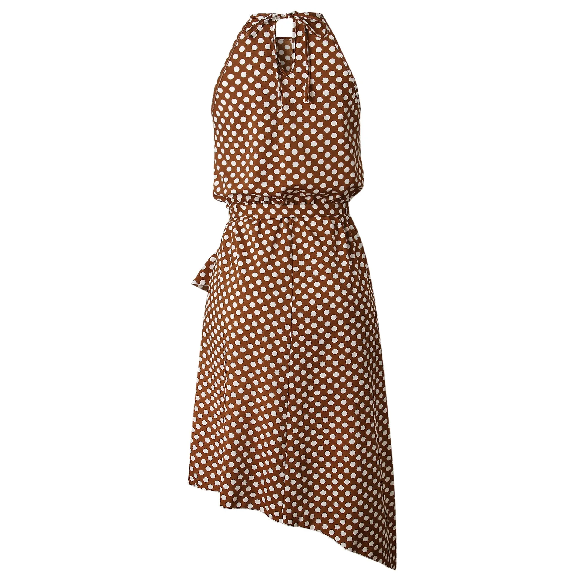 Polka Dot Print Lace-up Irregular Maxi Dress