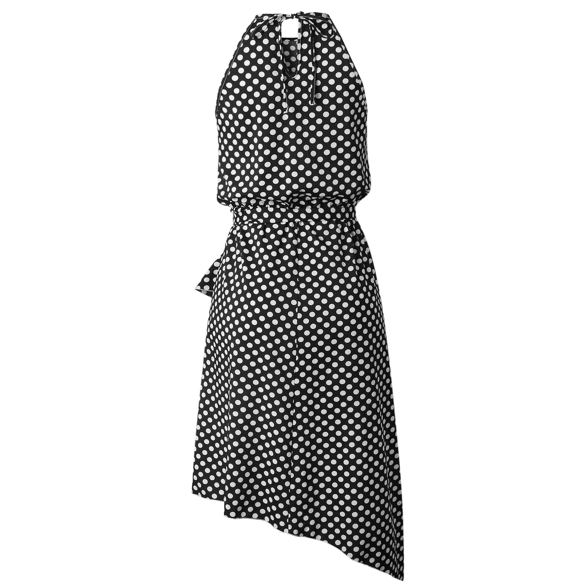 Polka Dot Print Lace-up Irregular Maxi Dress