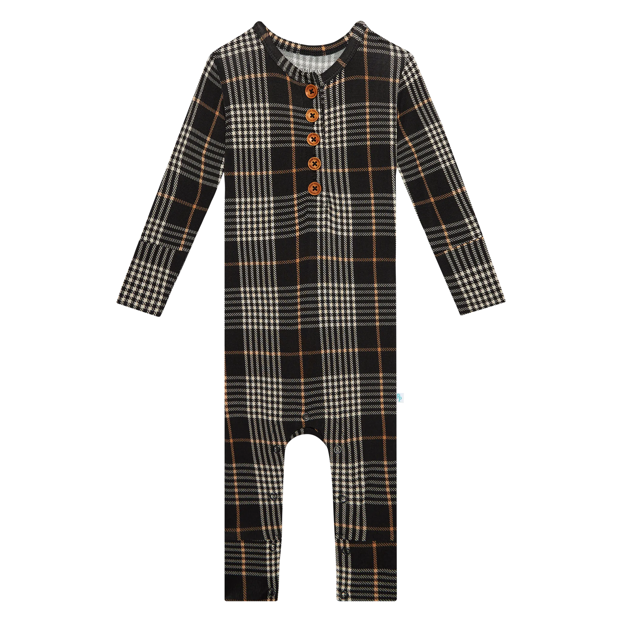 Posh Peanut Long Sleeve Henley Baby Romper in Sanders