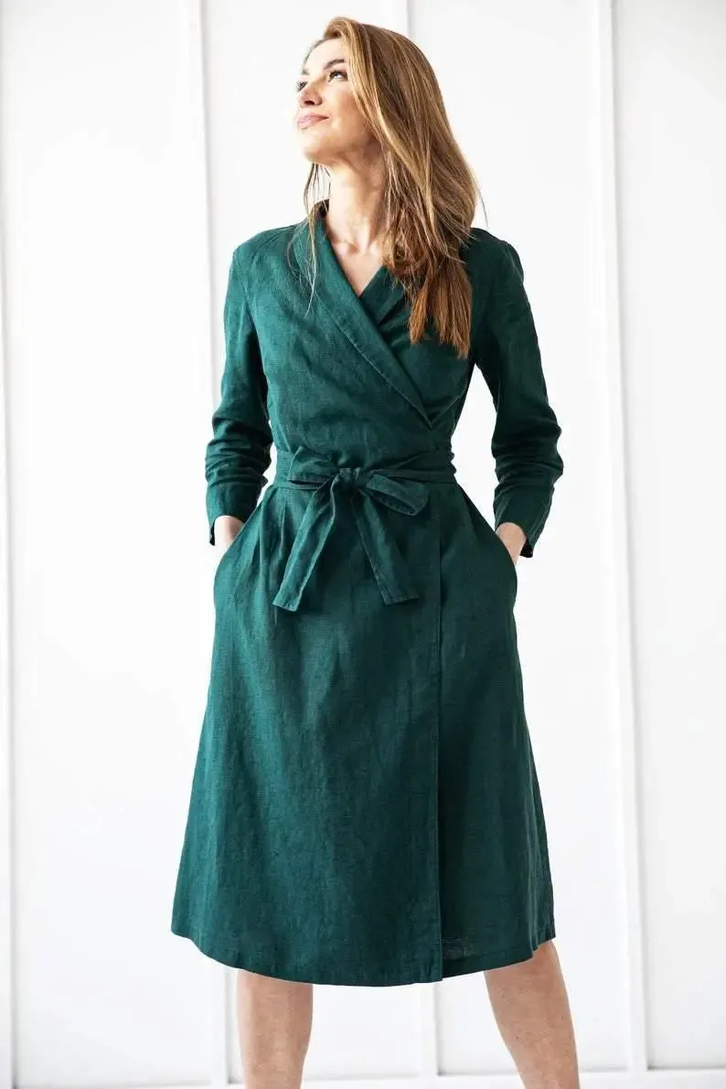 PRE-ORDER Linen Wrap Dress by Odalux