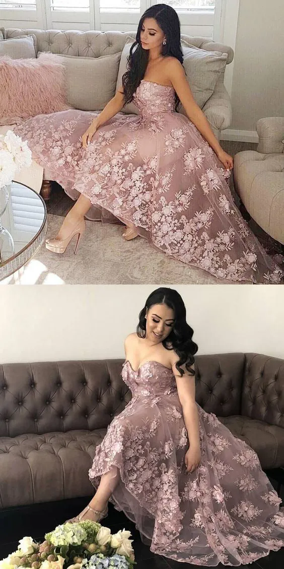 Princess A-Line Sweetheart Blush Homecoming Dresses with Lace Appliques OKC36