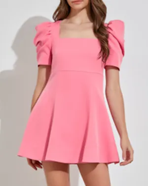 Puff Sleeve A Line Mini Dress