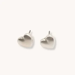 Puffed Heart Studs, Silver