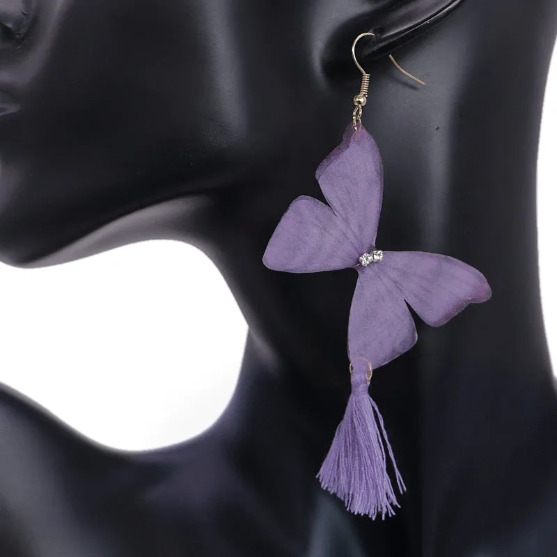 Purple Butterfly Tassel Tulle Earrings