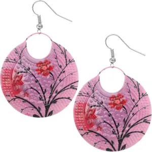 Purple Large Floral Design Disk Earrings