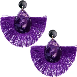 Purple Oval Fan Tassel Earrings