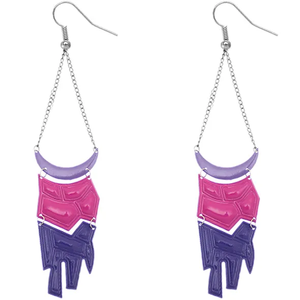 Purple Pink Geometric Drop Chain Earrings