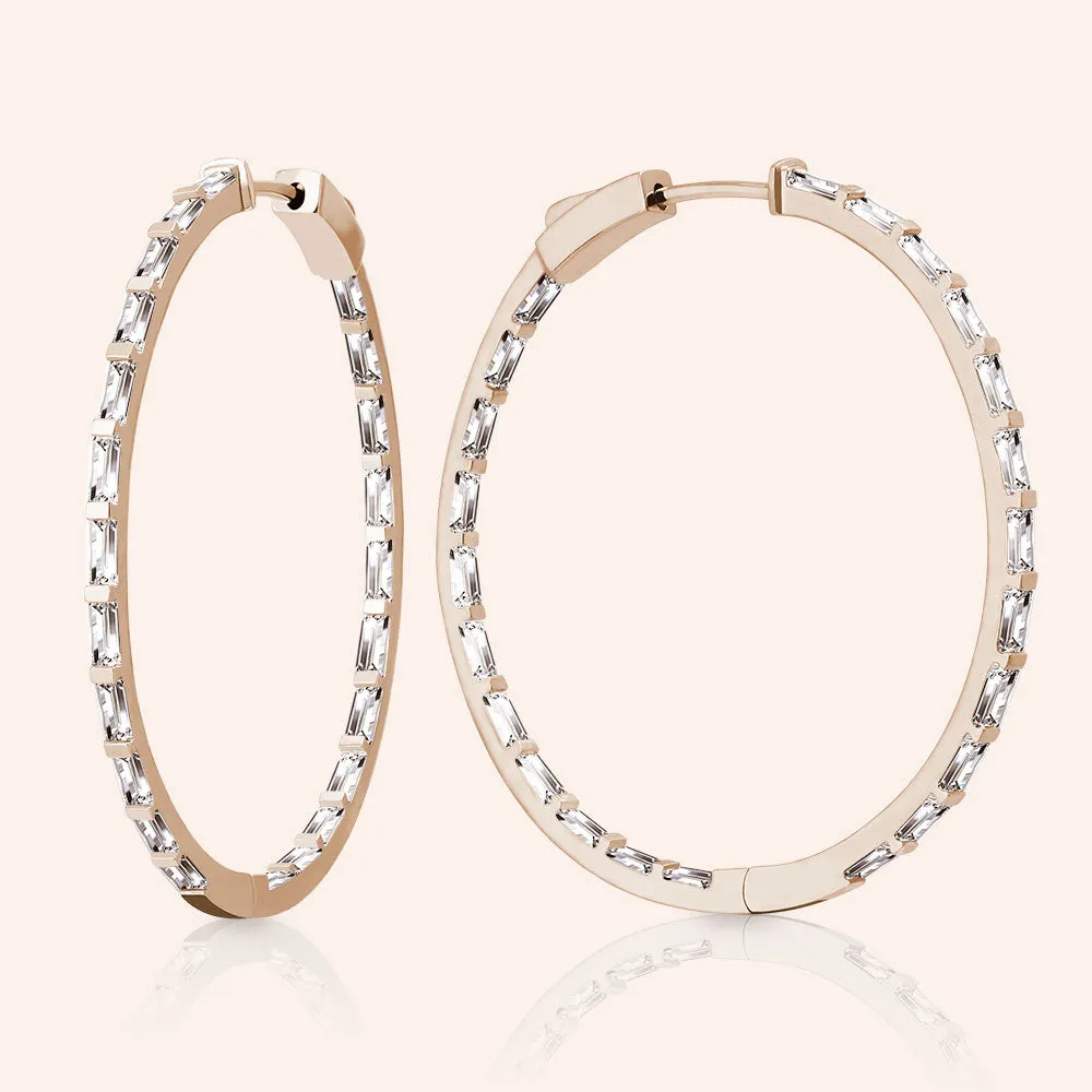"Grand Baguette"  5.3ctw Inside-outside Hoop Earrings