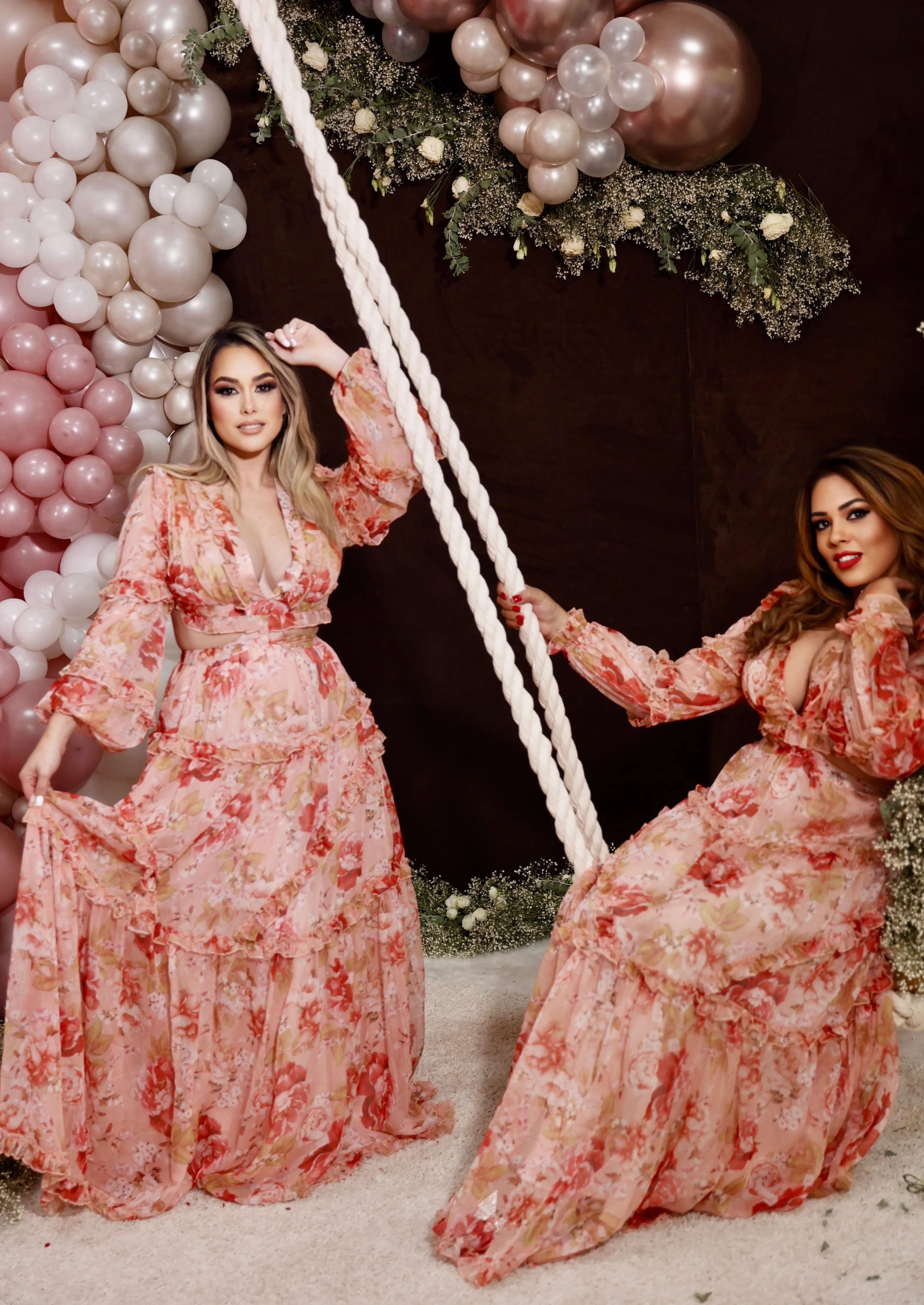 "NANCY" FLORAL CHIFFON CUT OUT LONG SLEEVE MAXI DRESS (TOP SELLER)