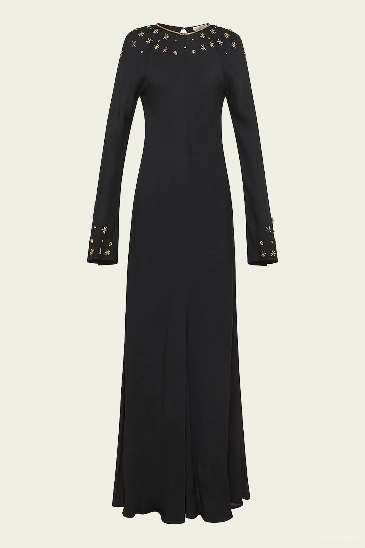 "The Stars of Bali" Embroidery Georgette Dress in Black