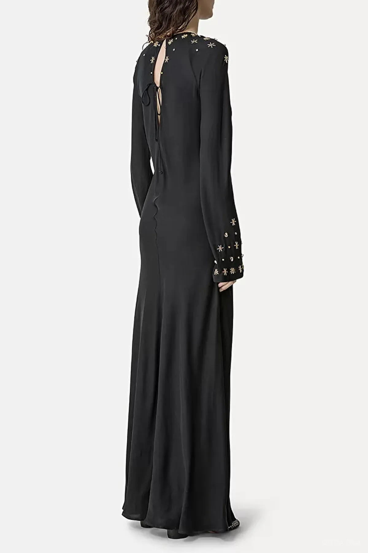"The Stars of Bali" Embroidery Georgette Dress in Black