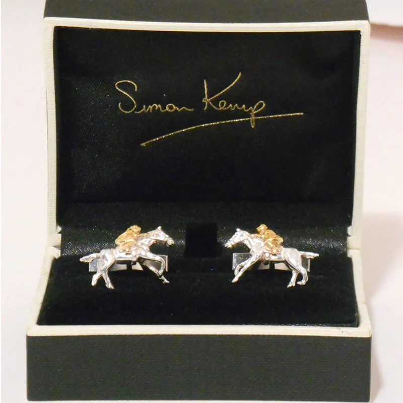 Racehorse and Jockey Silver & Gold Cufflinks