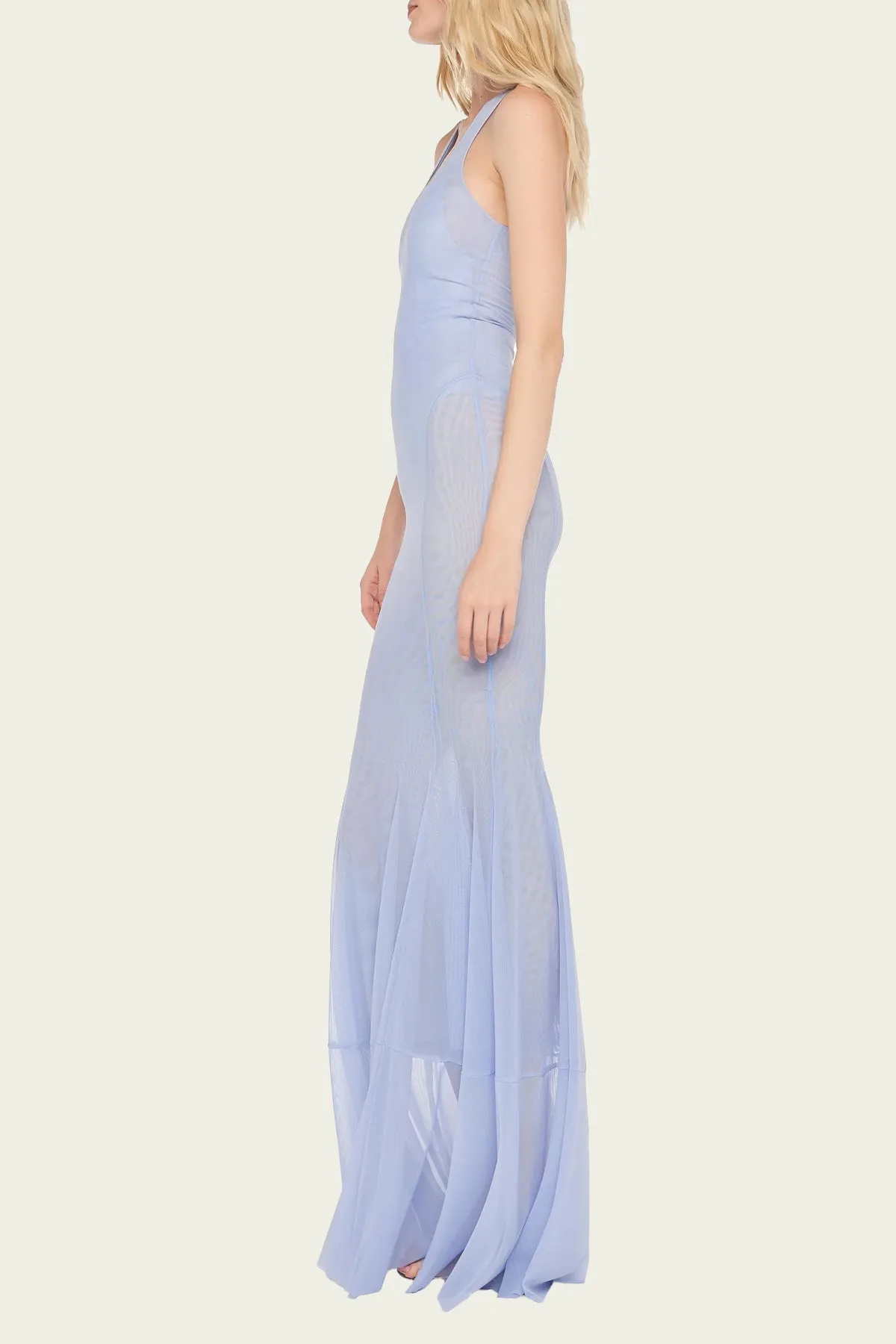 Racer Fishtail Gown in Misty Blue