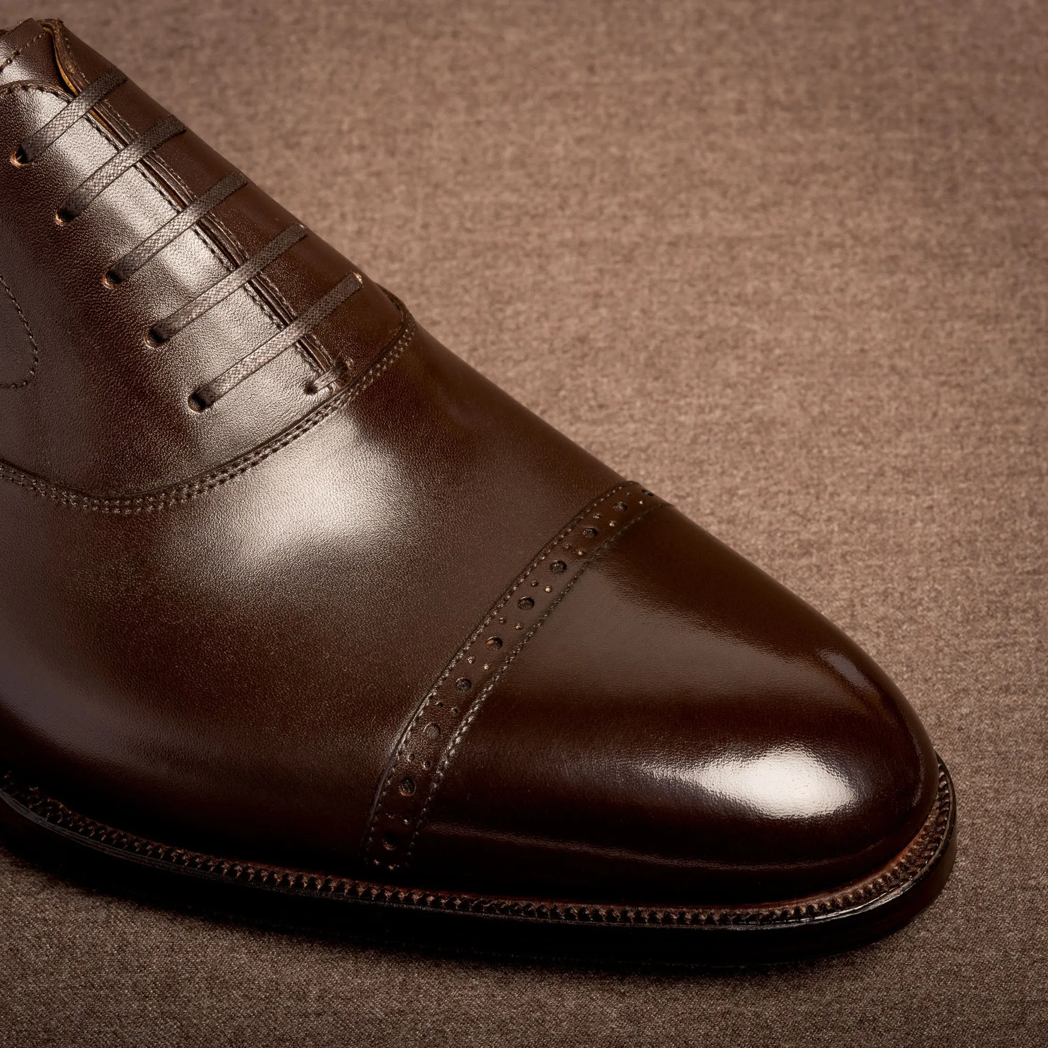 Raj Singhs Classic Oxford Cap Toe in Dark Brown – Italian Leather Elegance