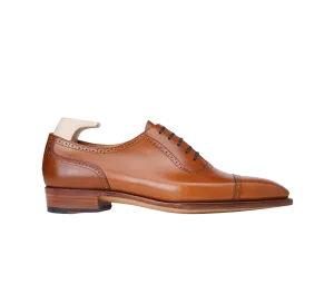 Raj Singhs Tan Italian Leather Oxford – Elegant Handcrafted Chisel Toe Dress Shoes