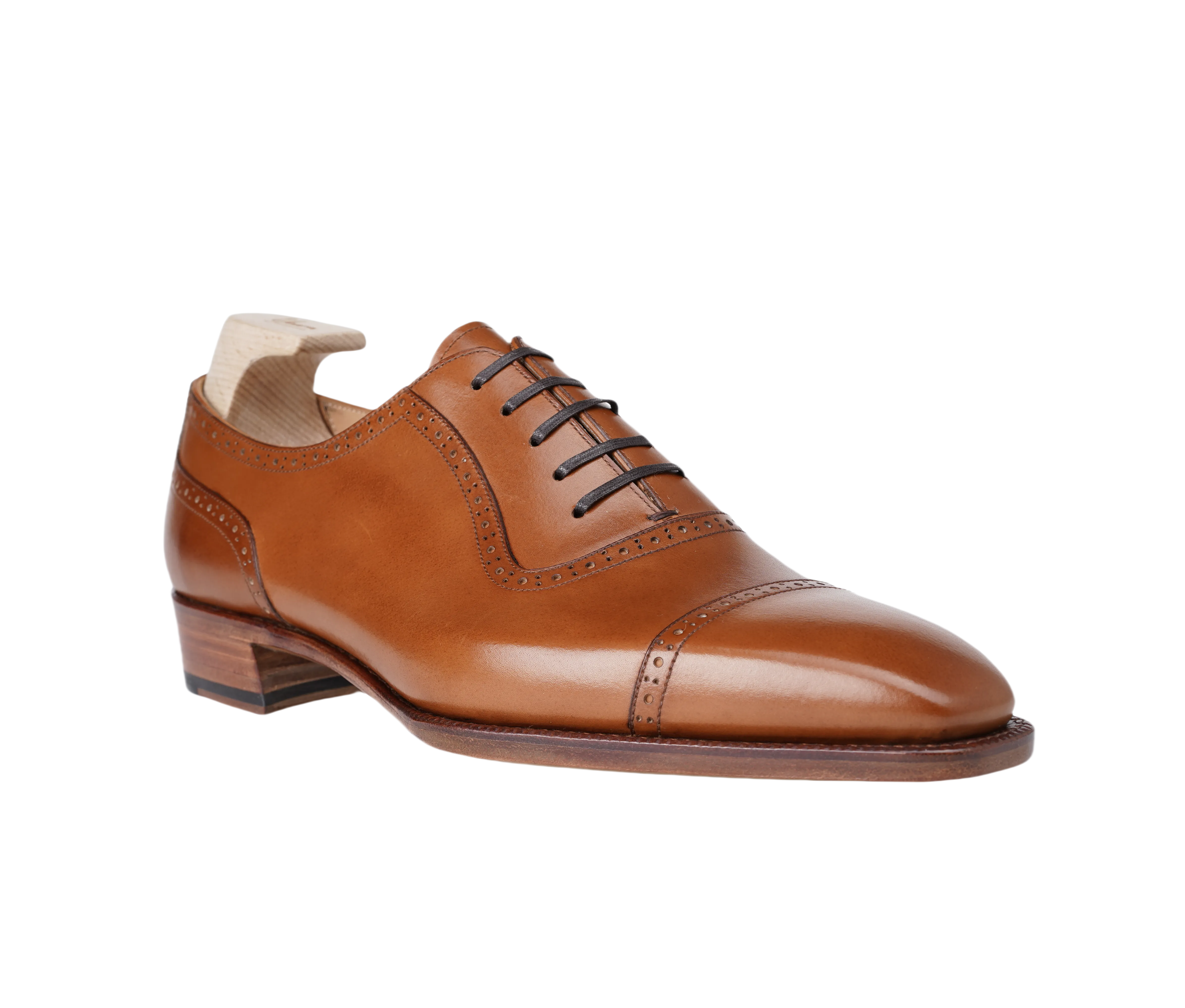 Raj Singhs Tan Italian Leather Oxford – Elegant Handcrafted Chisel Toe Dress Shoes
