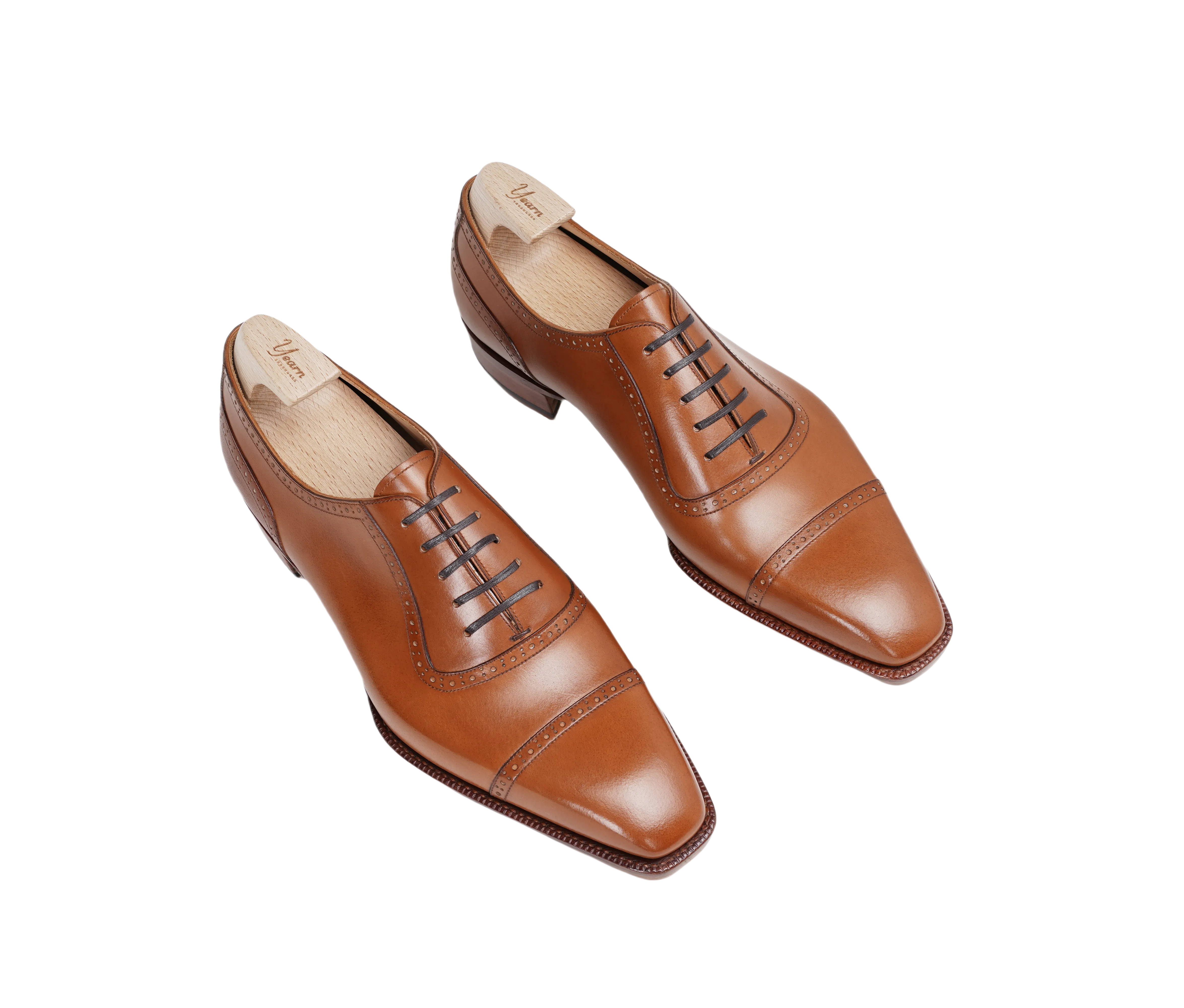 Raj Singhs Tan Italian Leather Oxford – Elegant Handcrafted Chisel Toe Dress Shoes