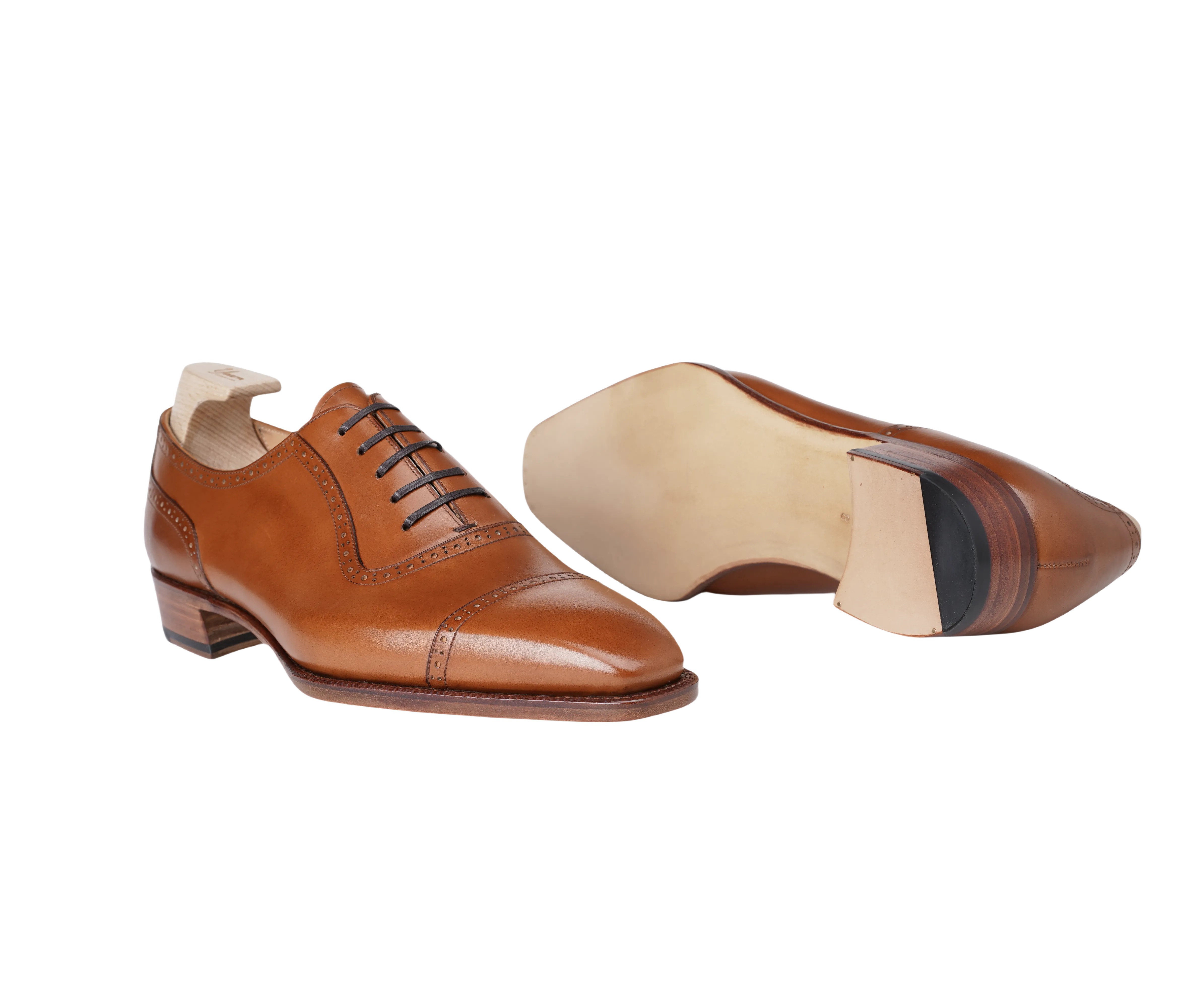 Raj Singhs Tan Italian Leather Oxford – Elegant Handcrafted Chisel Toe Dress Shoes