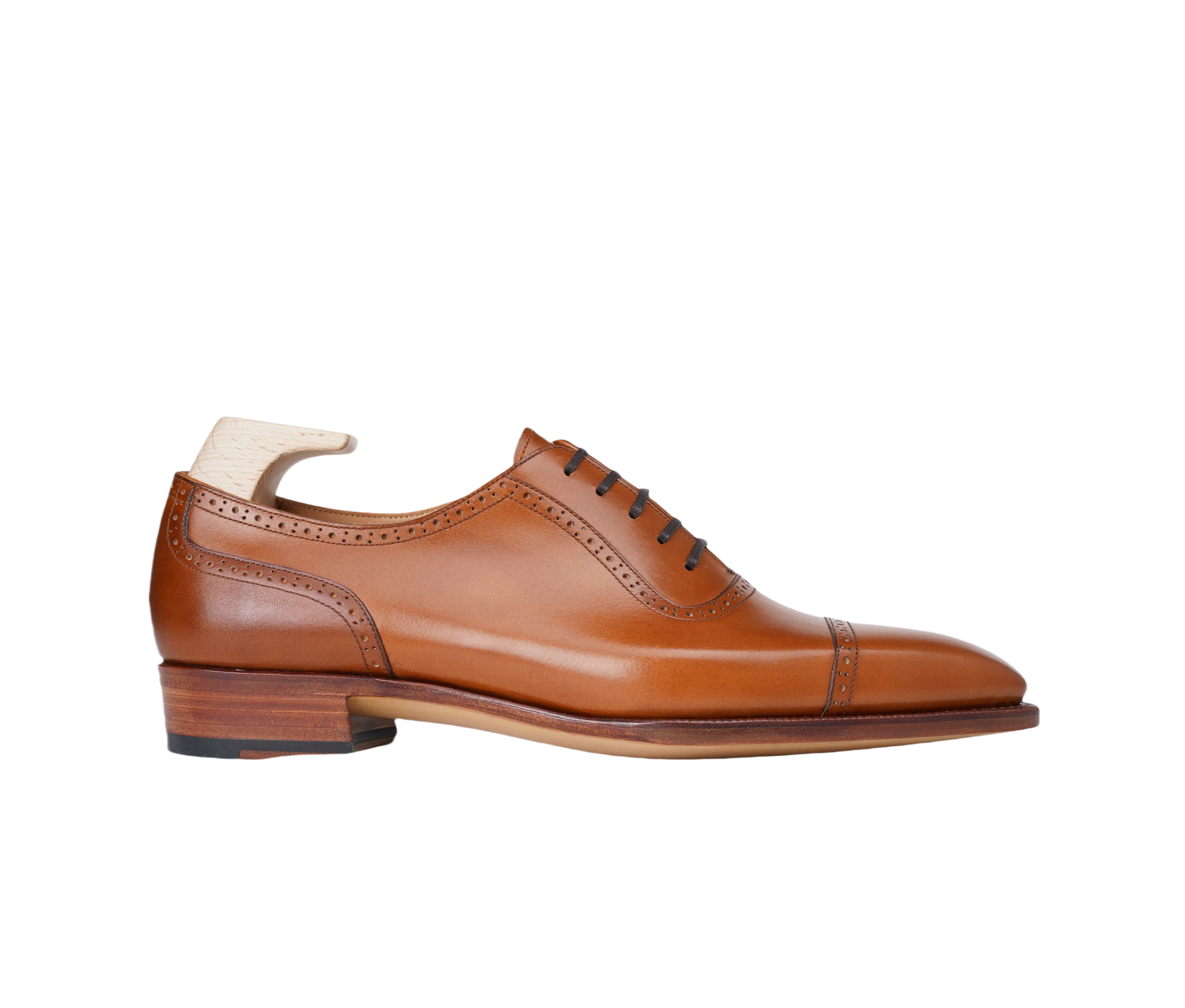 Raj Singhs Tan Italian Leather Oxford – Elegant Handcrafted Chisel Toe Dress Shoes