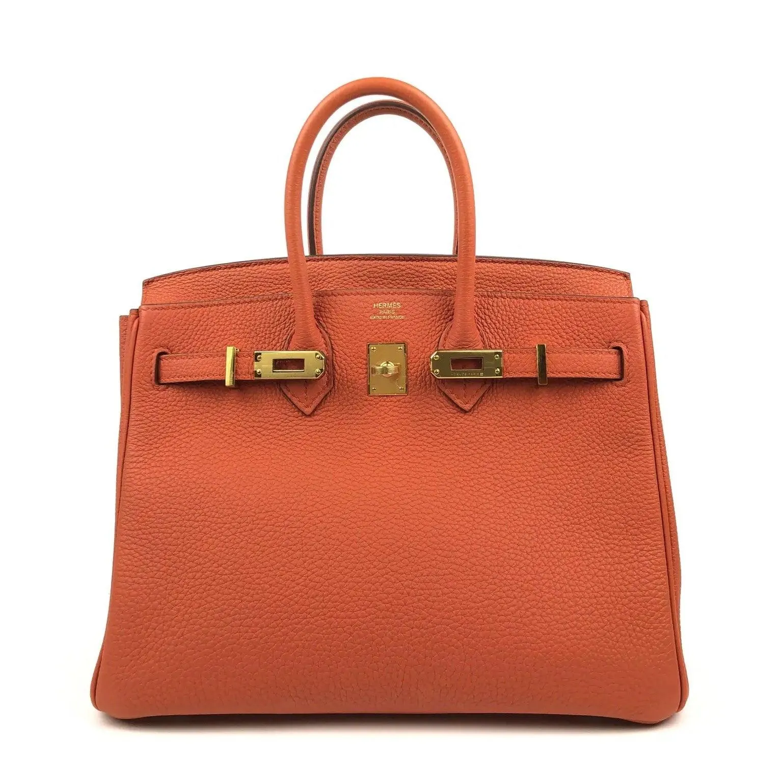 Rare HERMES Birkin 25 Terre Battue Orange Togo Leather Bag