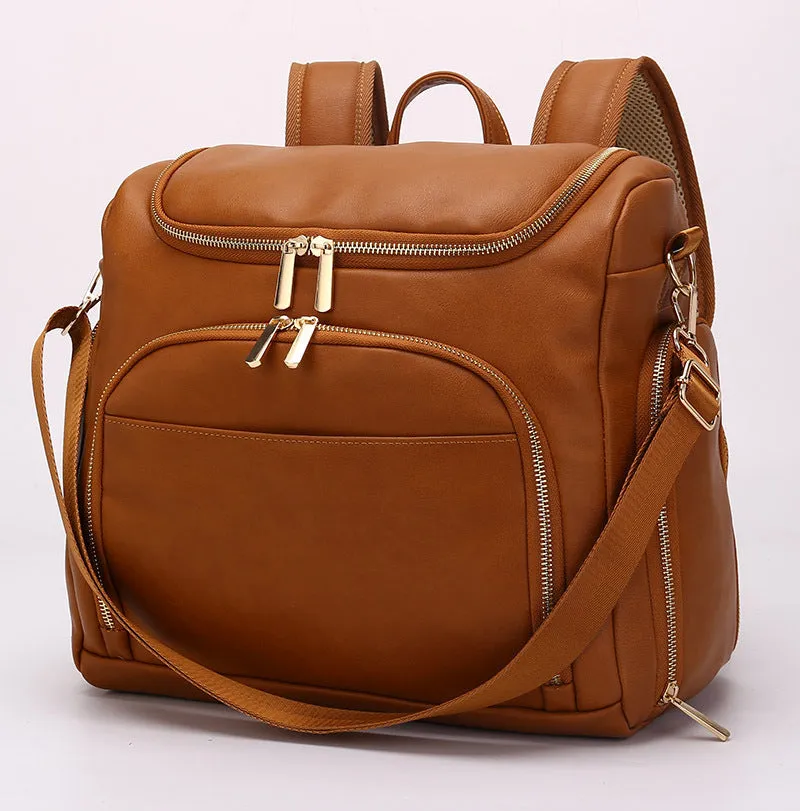 Realaiot 7-in-1 Baby Diaper Bag Solid PU Leather Mummy Maternity Bag Large Capacity Travel Back Pack Stroller Bags with Changing Pad