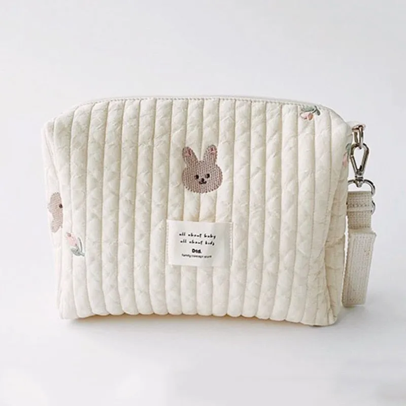Realaiot Cotton Mom Bag Organizer Cute Bear Embroidery Mommy Single Bag Zipper Newborn Baby Diaper Bag Nappy Travel Stroller Storage Package Bag