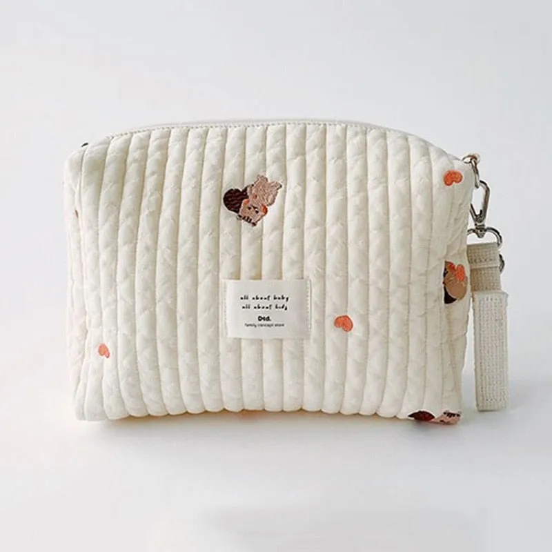 Realaiot Cotton Mom Bag Organizer Cute Bear Embroidery Mommy Single Bag Zipper Newborn Baby Diaper Bag Nappy Travel Stroller Storage Package Bag