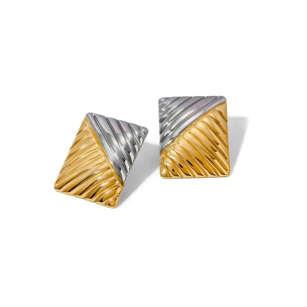 Rectangular Ridged Statement Stud Earring