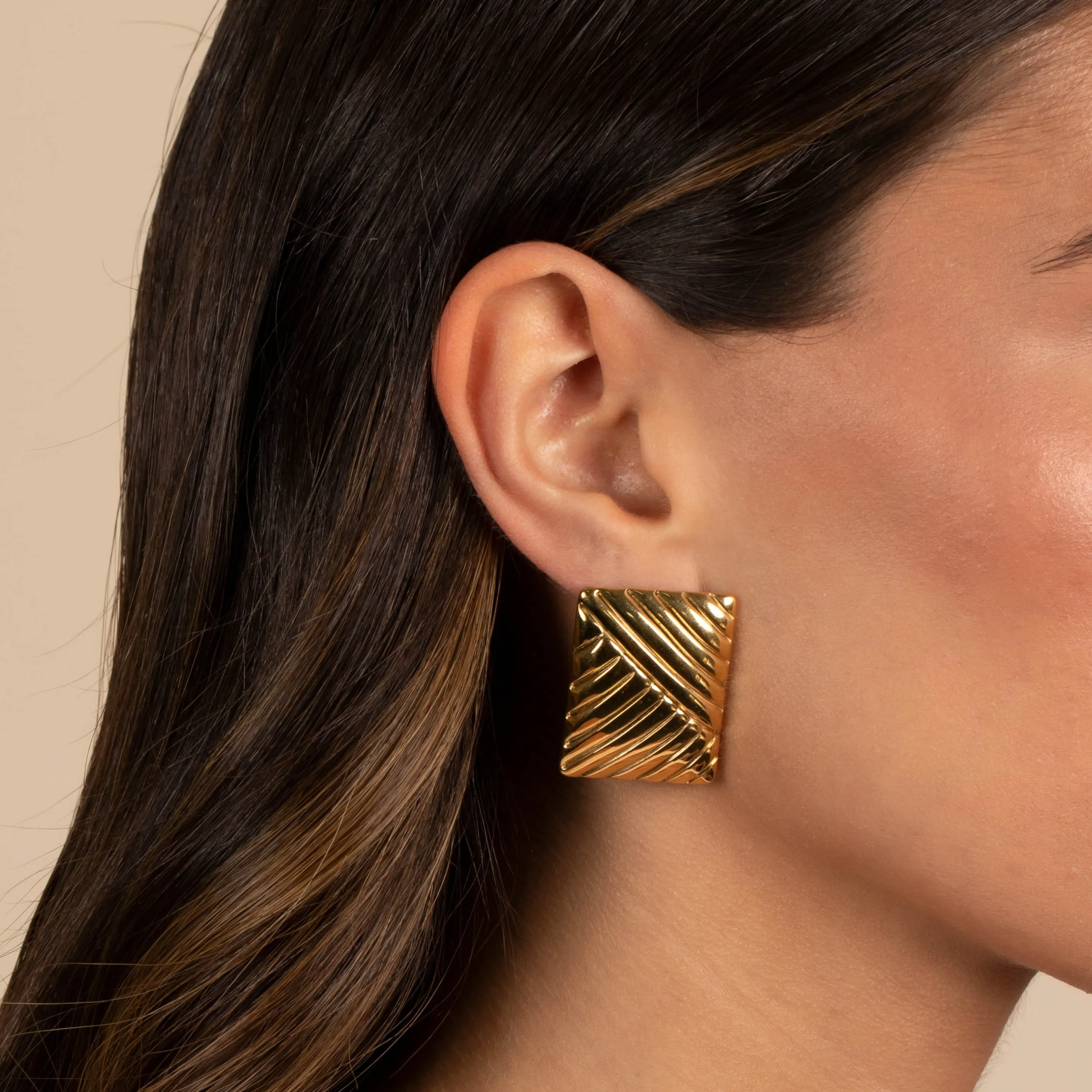 Rectangular Ridged Statement Stud Earring