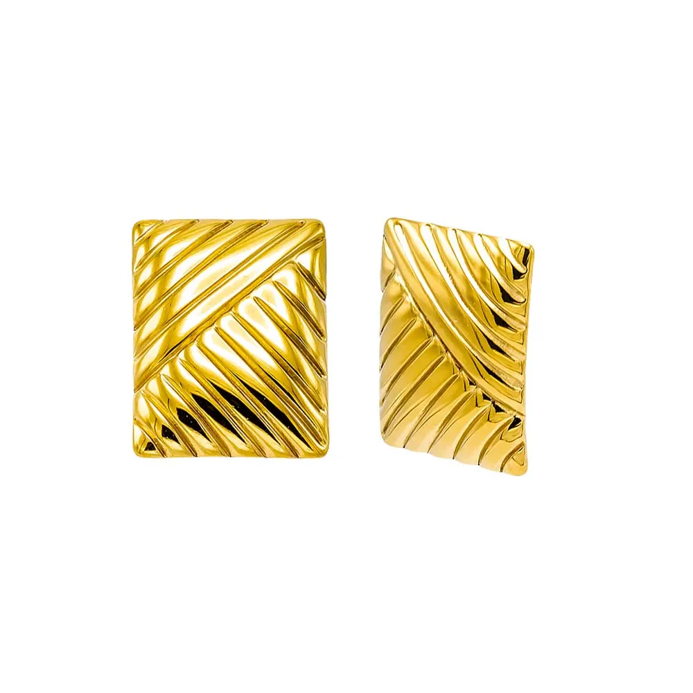 Rectangular Ridged Statement Stud Earring