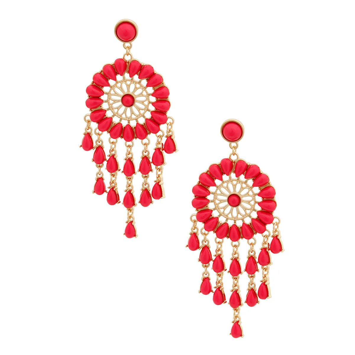 Red Bead Dream Catcher Earrings