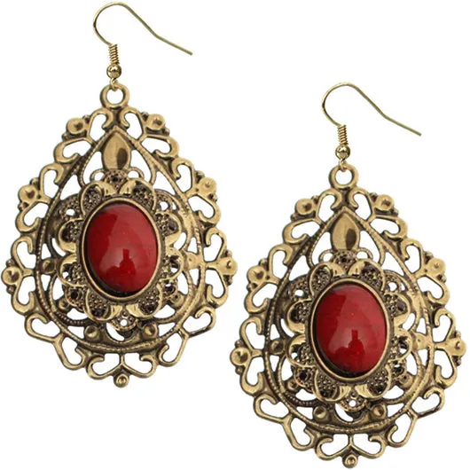 Red Bead Swirl Design Drop Earrings