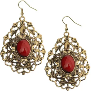 Red Bead Swirl Design Drop Earrings