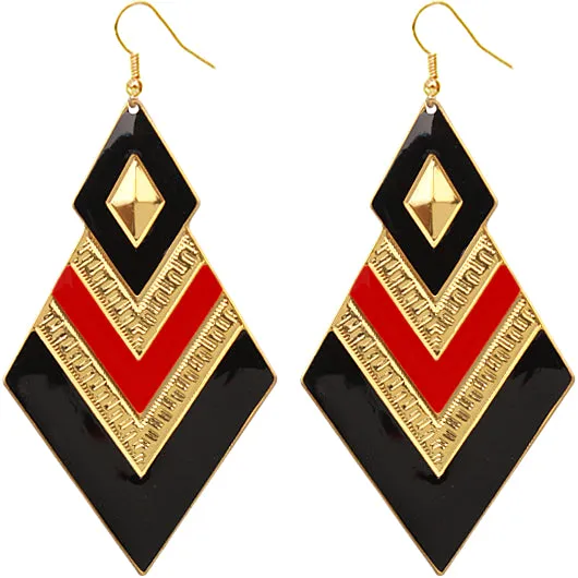Red Black Chevron Spear Drop Earrings
