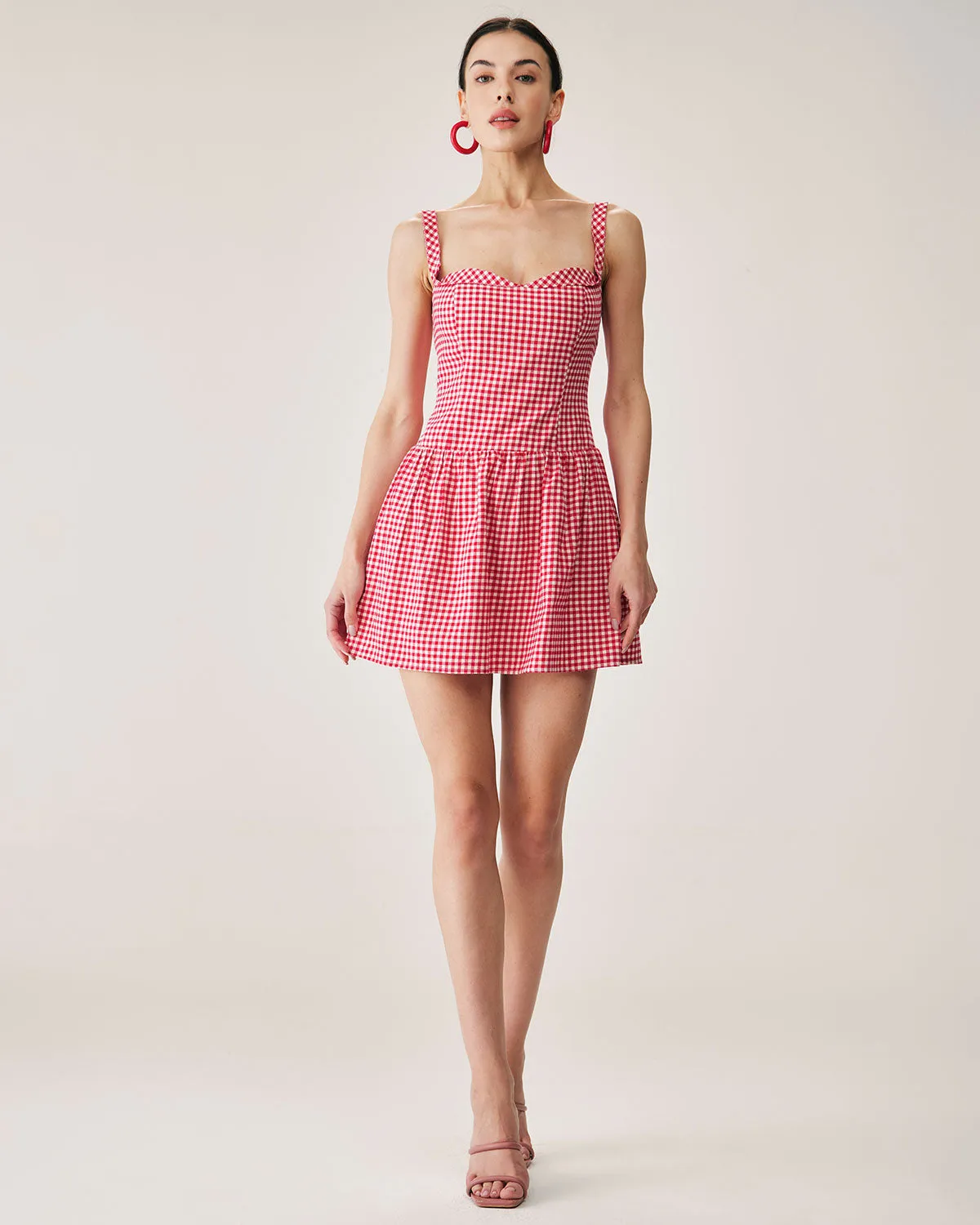 Red Plaid Sweetheart Neck Slip Mini Dress