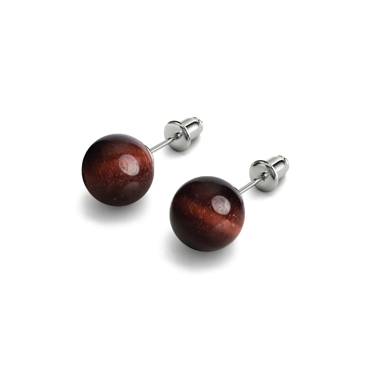 Red Tigers Eye | .925 Sterling Silver | Gemstone Stud Earrings