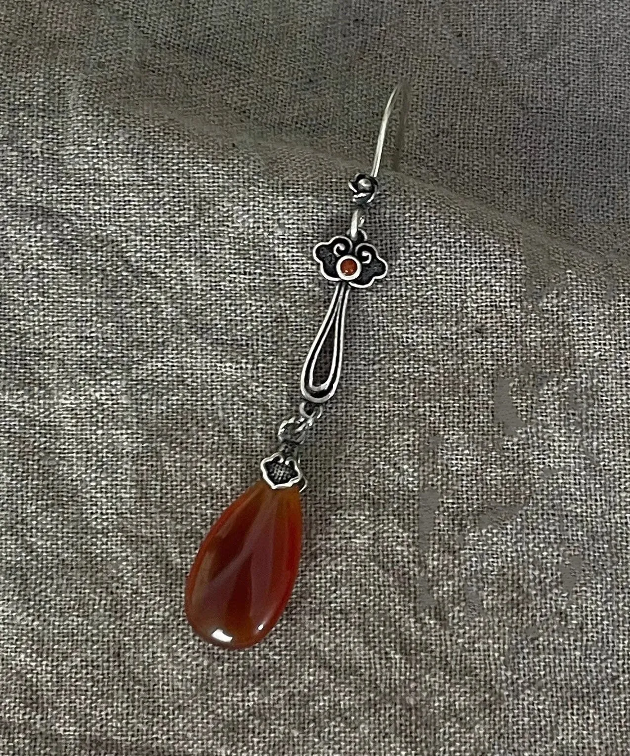 Retro Red Sterling Silver Water Drop Red Agate Drop Earrings GEM6270