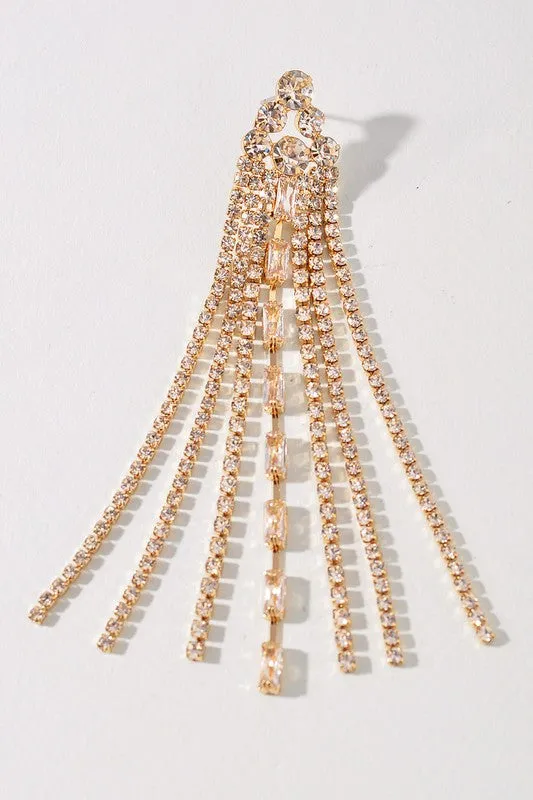 Rhinestone Fringe Crystal Baguette Tassel Earrings