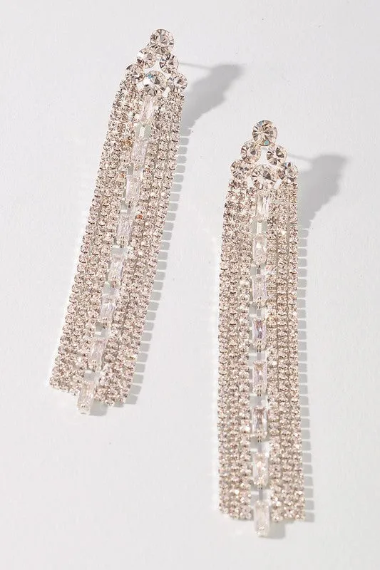 Rhinestone Fringe Crystal Baguette Tassel Earrings