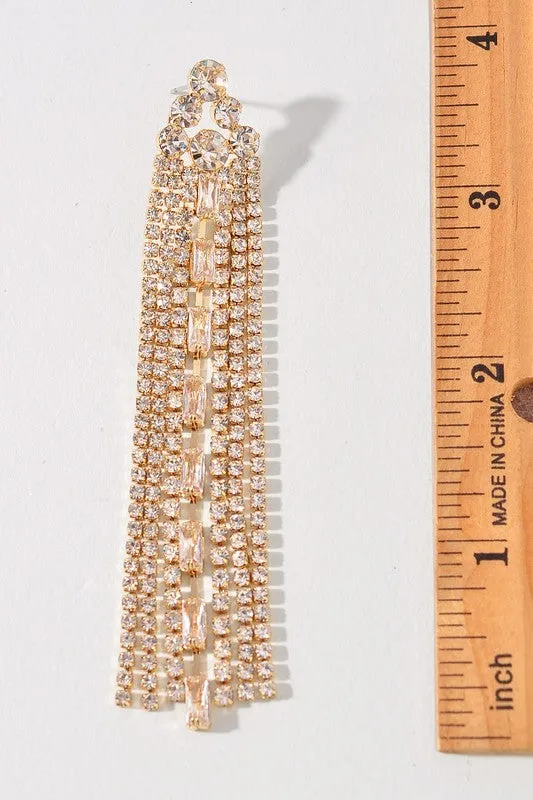 Rhinestone Fringe Crystal Baguette Tassel Earrings