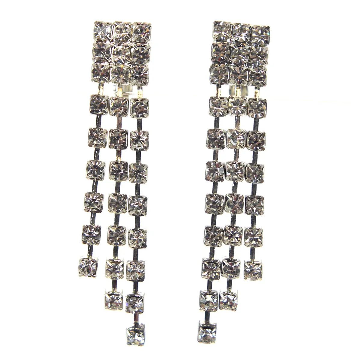Rhinestone Long Clip Earrings