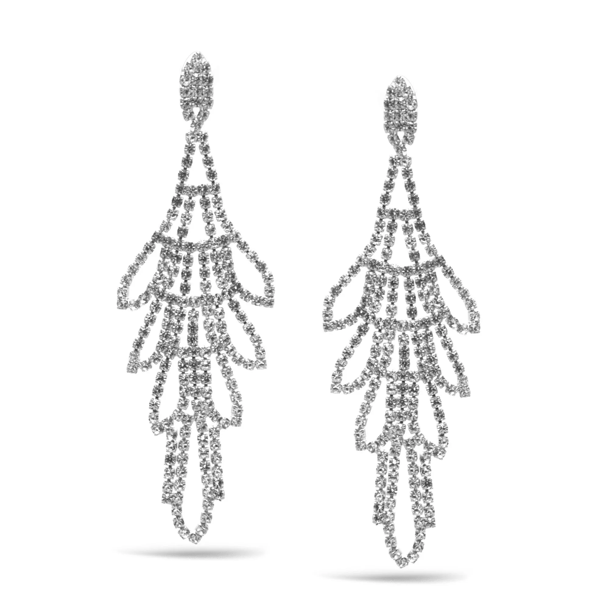 RHINESTONES CRYSTAL RHODIUM TASSEL DROP EARRINGS #SQXX-0701-0483RH (MD1)
