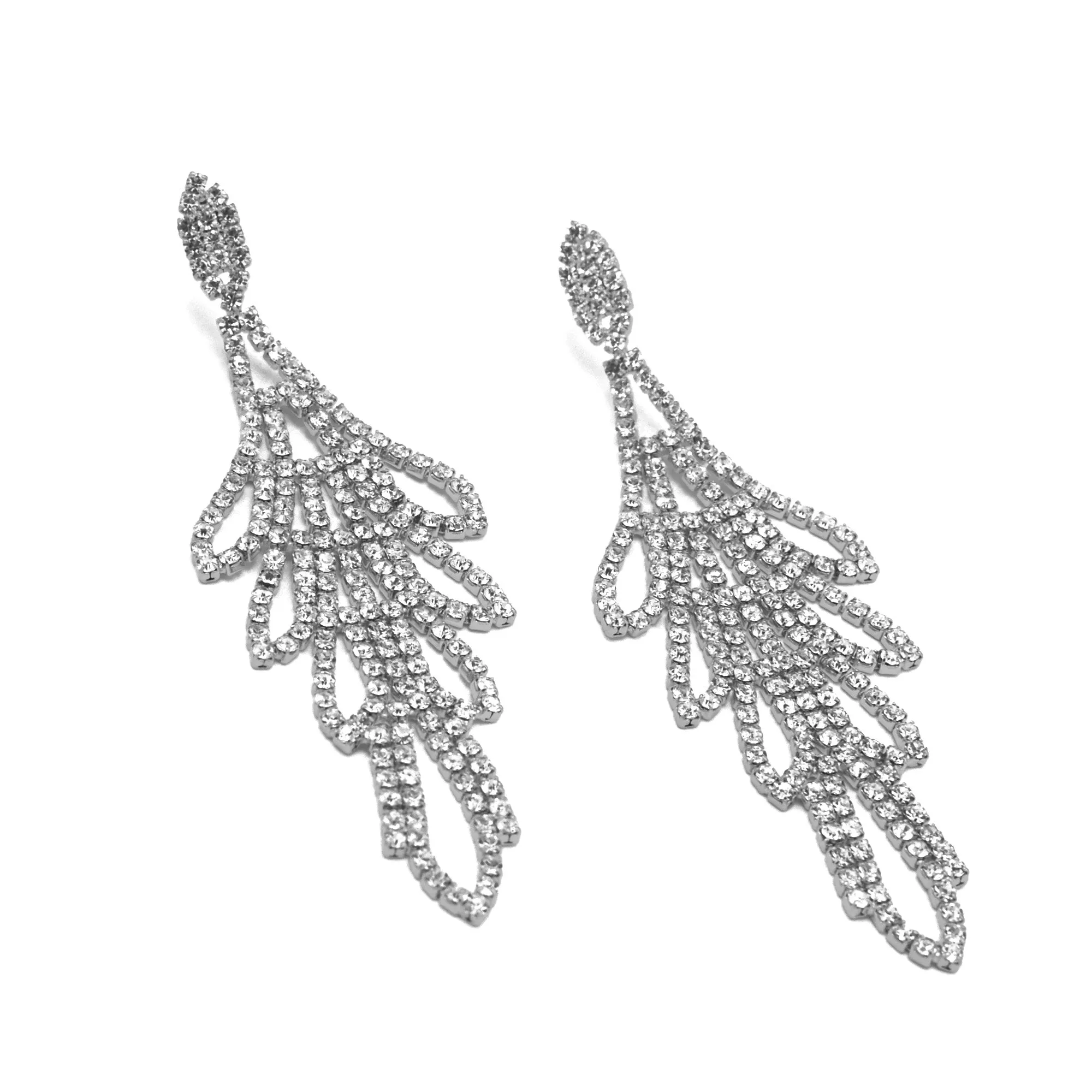 RHINESTONES CRYSTAL RHODIUM TASSEL DROP EARRINGS #SQXX-0701-0483RH (MD1)