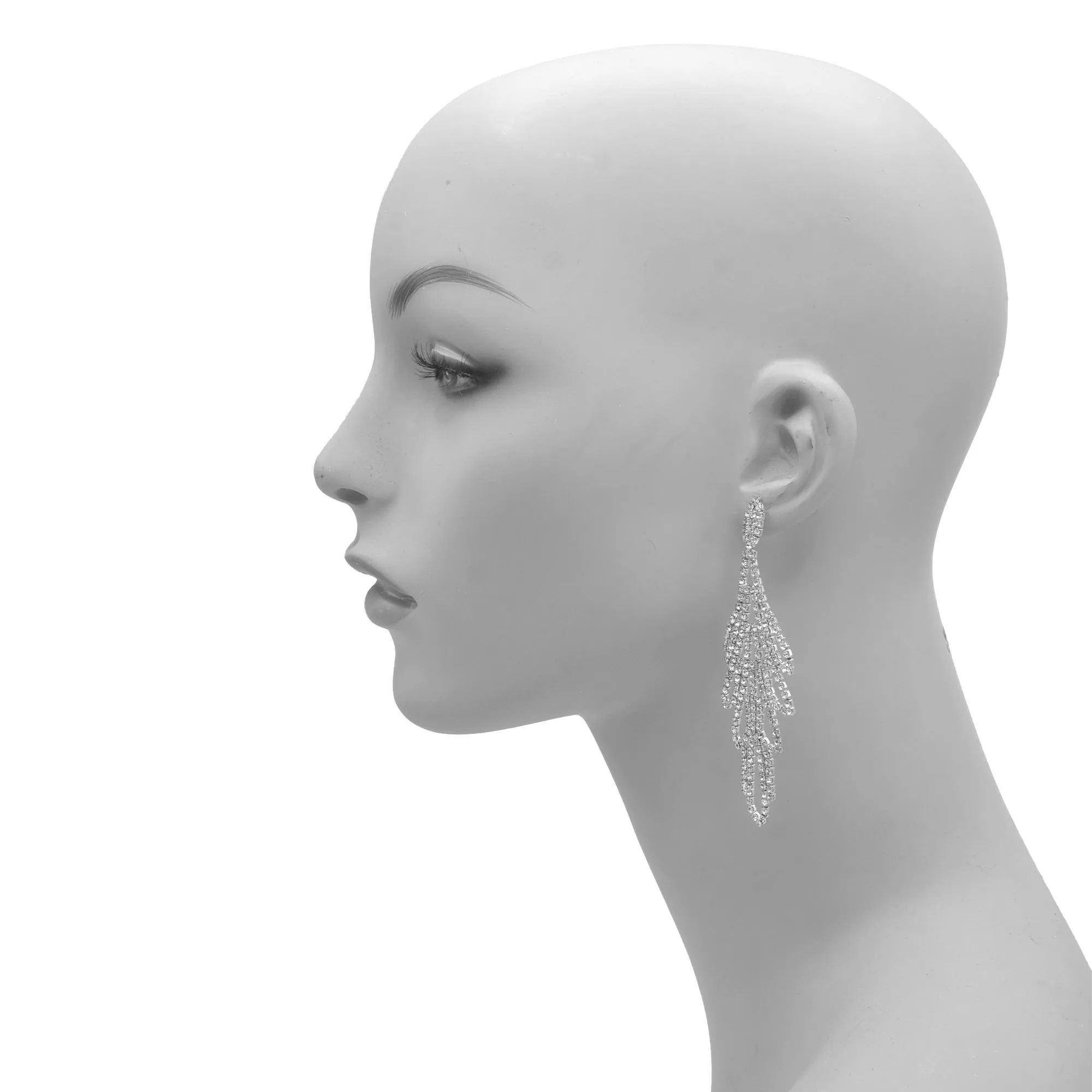 RHINESTONES CRYSTAL RHODIUM TASSEL DROP EARRINGS #SQXX-0701-0483RH (MD1)